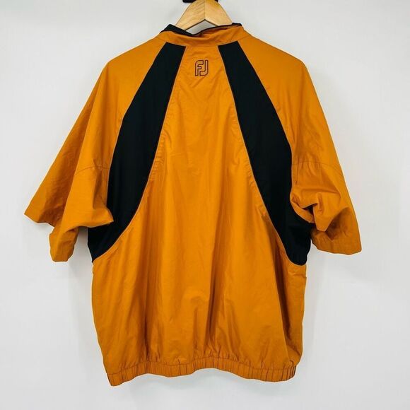 Footjoy Dryjoys Golf Windbreaker Jacket Orange Polyester Half Zip Men's Large - Picture 2 of 8
